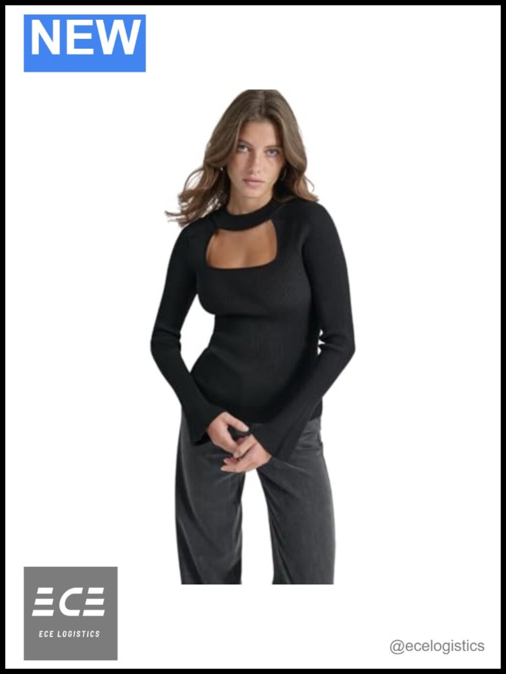 Bell Sleeve Knit Cut Out Sweater Pullover Long Sleeve